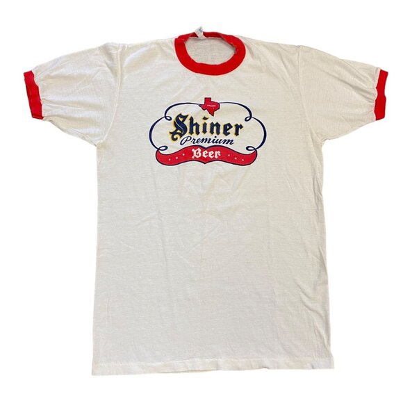 Vintage Shiner Premium Beer Tshirt 70s XL Ringer Tee Texas Velva Sheen Paper Tag - Picture 2 of 8